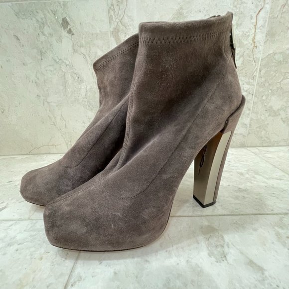 BRIAN ATWOOD {7} Booties Grey Metal Suede(?) Rear Zipper - Picture 4 of 14